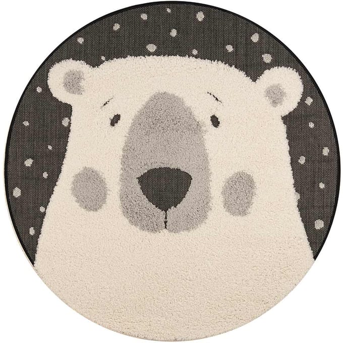 Kinderkamer vloerkleed Icebear Emmet - zwart/crème 120 cm rond