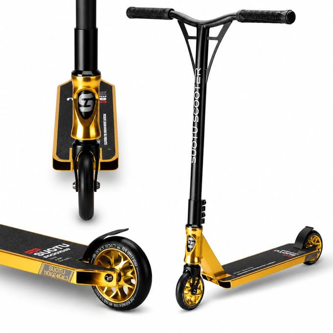 Suotu Stuntstep - Step - Kinderstep - Speelgoed Jongens/Meisjes - ABEC-7 - Aluminium - Goud