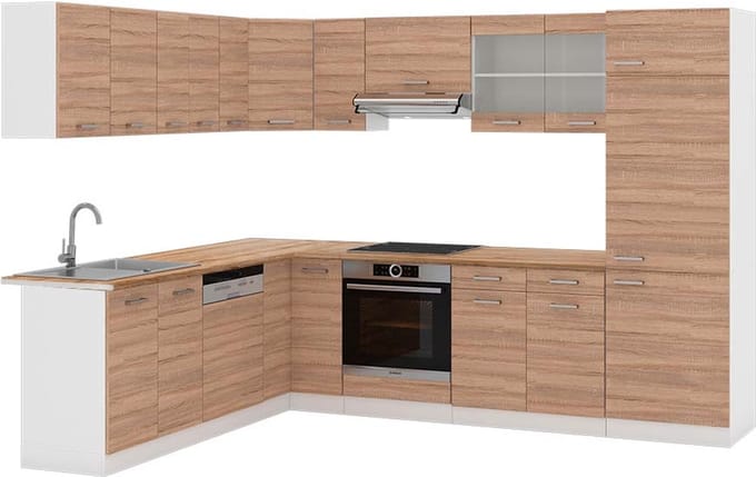 Vicco Hoekkeuken R-Line, Sonoma/Wit, 287 x 227 cm, WB Eik