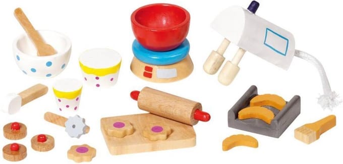 Goki - Houten poppenhuis - Bak accessoires - 22-delig