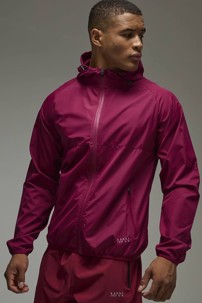 Man Active Shower Resist Ripstop Regular Fit Windbreaker Jacket | Berry | Size Small