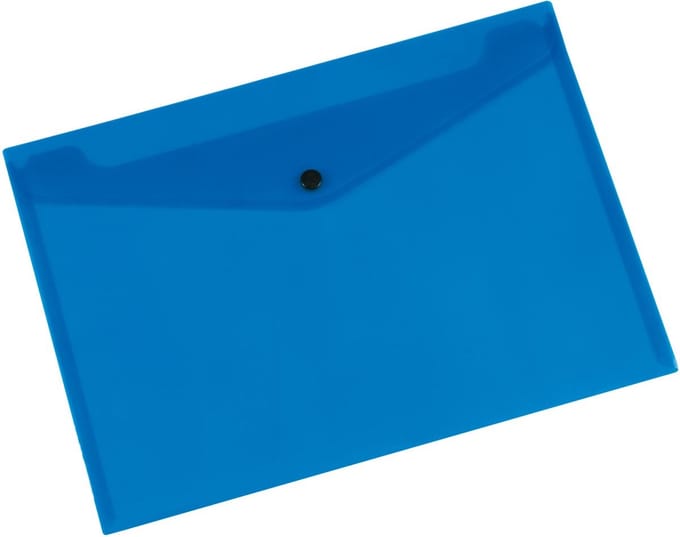 Q-CONNECT documentenmap, A4, transparante PP, drukknopsluiting, blauw 12 stuks
