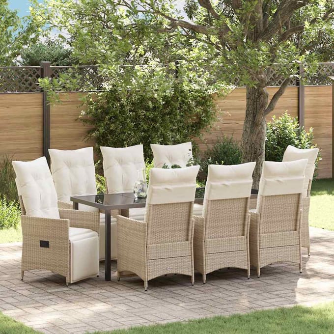 vidaXL - Tuin - Eettafel - Set - 9 - st - Beige - poly - rattan