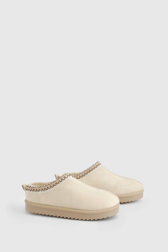 boohoo Dames Geborduurde Gezellige Mules | Beige | Maat: 6