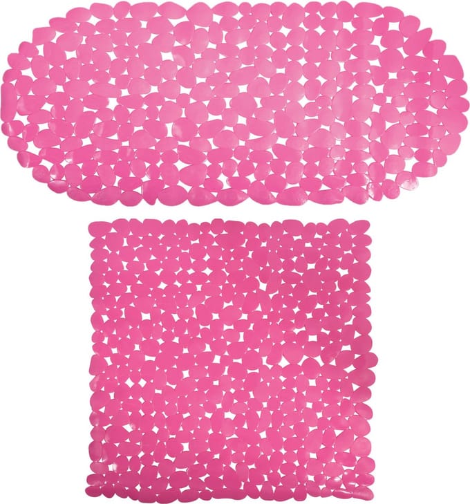 MSV Douche/bad anti-slip matten set badkamer - pvc - 2x stuks - fuchsia roze - 2 formaten