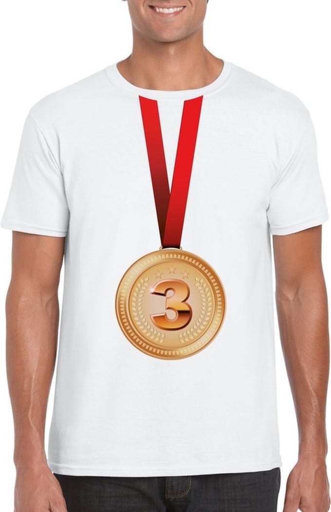 Bronzen medaille kampioen shirt wit heren - Winnaar shirt Nr 3 M