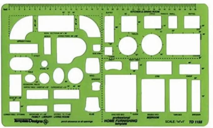 House Furnishings Scale 1/4inch Sjabloon / Template # TD1155