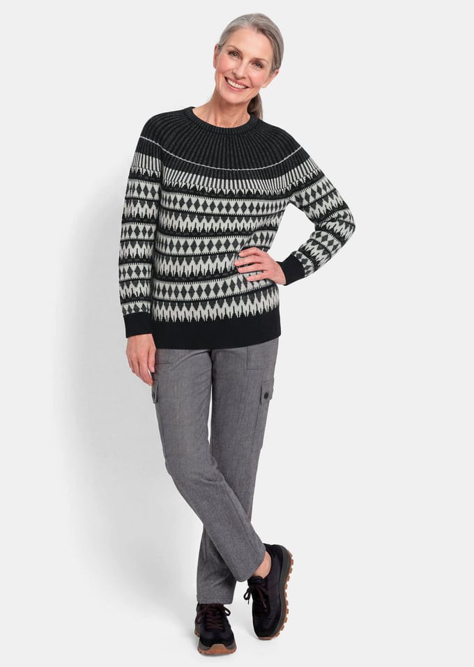 Noorse pullover met glinsterende lurex - zwart / gebroken wit / gedess. - Gr. 19 van Goldner Fashion