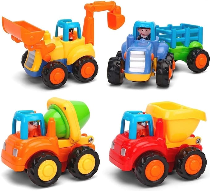 Speelgoedauto Set 4-in-1 voor Kinderen | Graafmachine, Tractor, Kiepwagen & Cementmixer