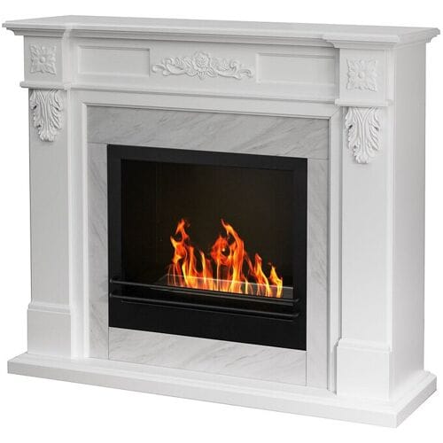Cheminée bioéthanol cheminée TRUMAN effet marbre blanc L121 x P38 x H108