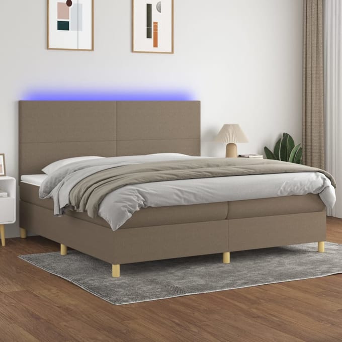 vidaXL - Boxspring - met - matras - en - LED - stof - taupe - 200x200 - cm