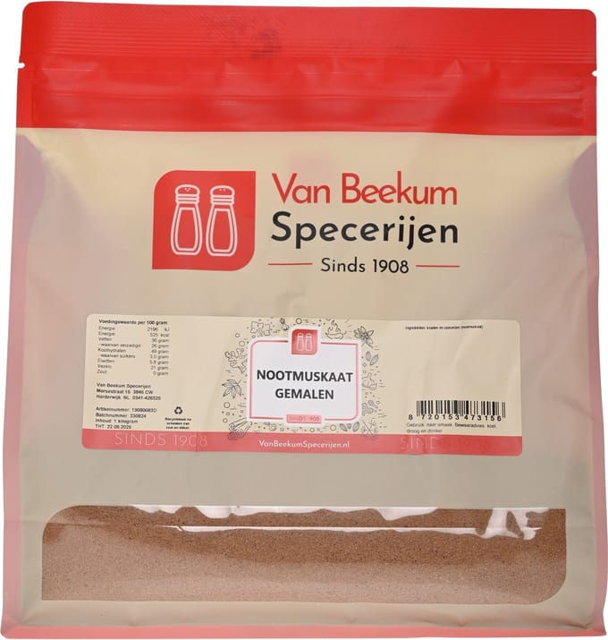 Van Beekum Specerijen - Nootmuskaat Gemalen - 1 KG (hersluitbare stazak)