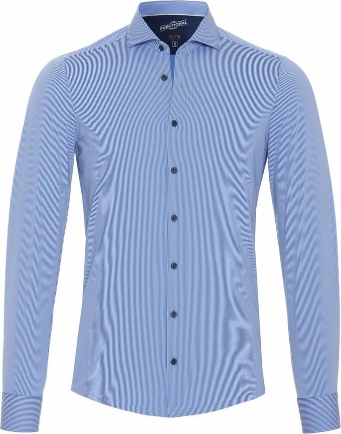 Pure Functional Overhemd Strepen Blauw - Maat 40 - Heren - Overhemden Casual
