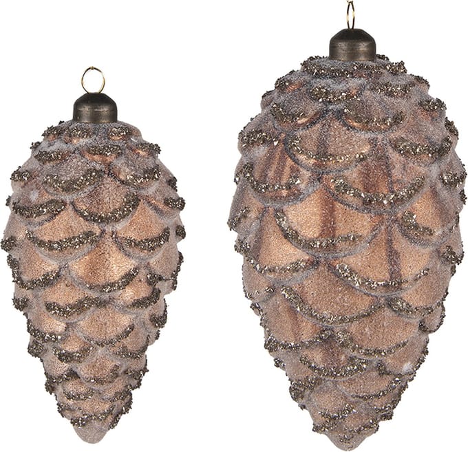Clayre & Eef Kerstbal Set van 2 Overig Ø 9 / Ø 7 cm Bruin Glas Kerstballen