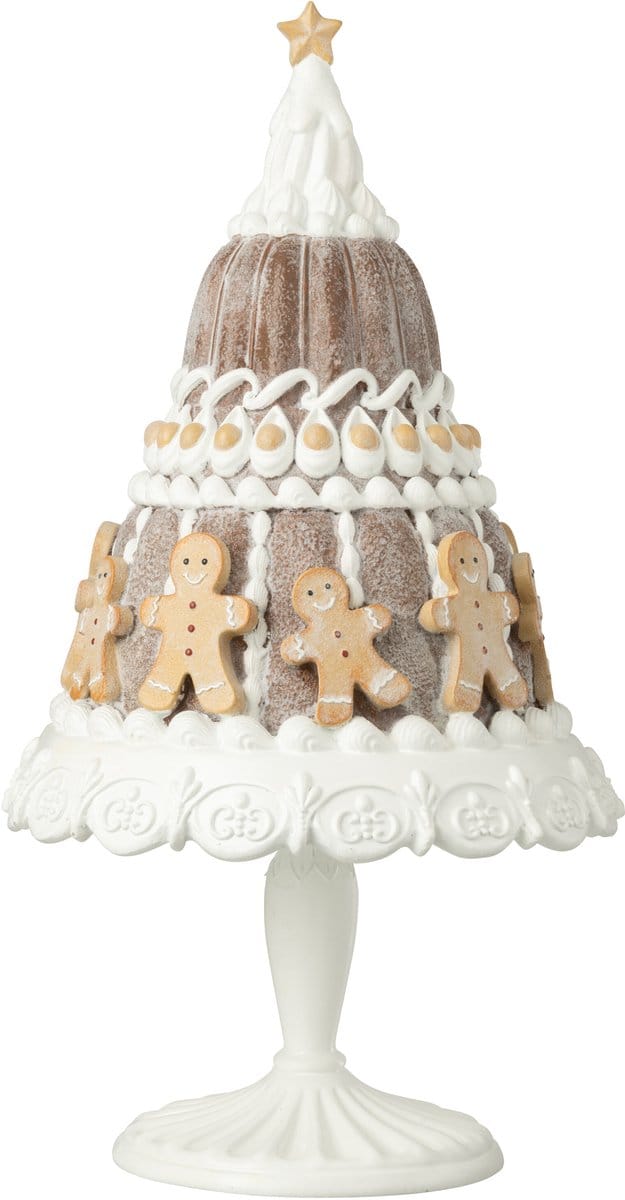 J-Line decoratie Peperkoek Cake Met Peperkoekenman - polyresin - beige/wit
