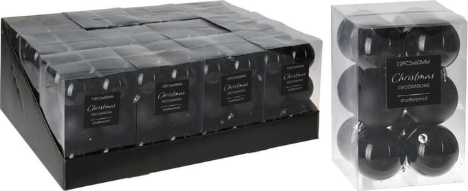 12 stuks Mondexx Kerstballen - 6 cm - Zwart