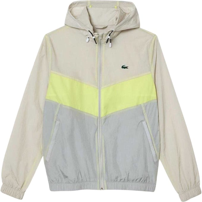 Lacoste Herenblouson met logo en doorlopende ritssluiting (Grijs/Geel)