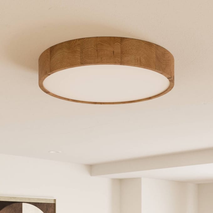 Envostar plafondlamp Kerio, Ø 47 cm, eikenhout naturel