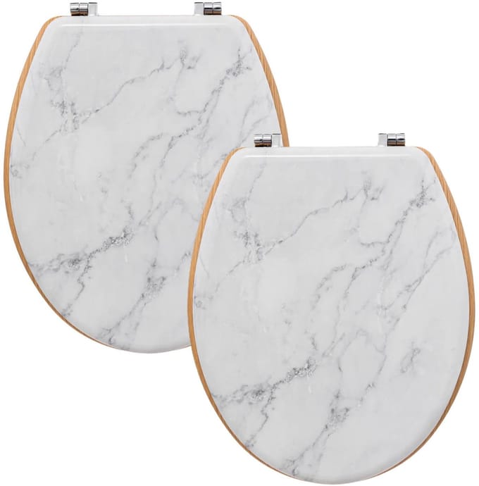 5Five Toiletbril Rome - 2x - wit marmer print - MDF hout - universeel - standaard wc bril