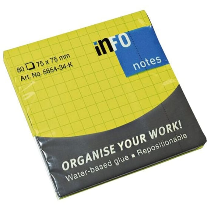 Info sticky notes - Brilliant - 80 vel - 75x75mm - geruit - geel - IN-5654-34-K