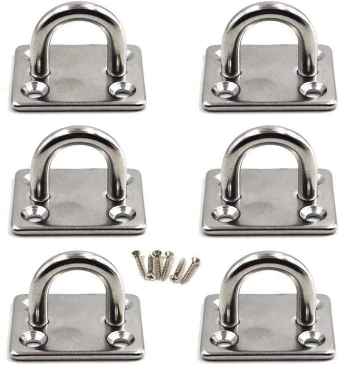 Ceiling Hook Pad Eye Plate van 304 RVS voor Wandmontage - Zware Lasten Ophangen (Set van 6, Inclusief Schroeven)