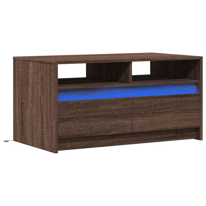 vidaXL - Salontafel - met - LED-verlichting - bewerkt - hout - bruin - eikenkleur