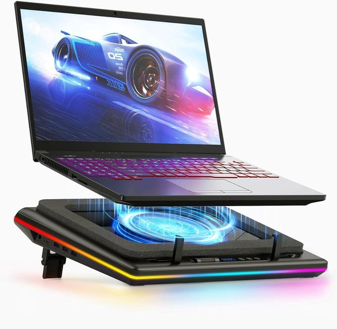 Laptop Koeler - Notebook Ventilator - Intensief Gebruik - Instelbare RGB Verlichting - 38-48cm - Zwart