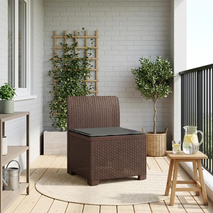 vidaXL - Eén-zits - Tuin - Sofa - met - Kussen - Rieten - Look - PP - Bruin