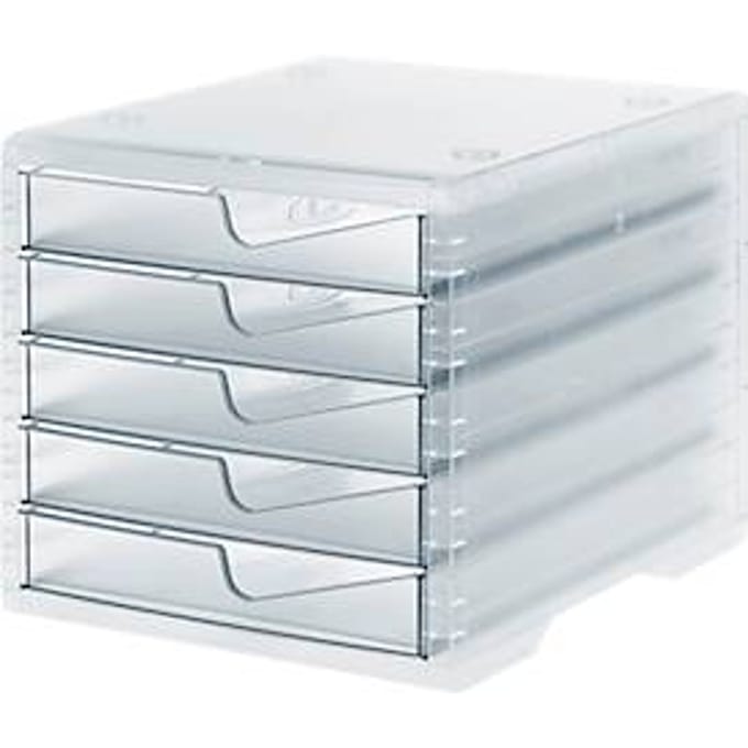 Ladebox styro® styroswing light, 5 laden, uittrekstop & verzonken greep, stapelbaar, B 270 x D 340 x H 255 mm, polystyreen, transparant-transparant