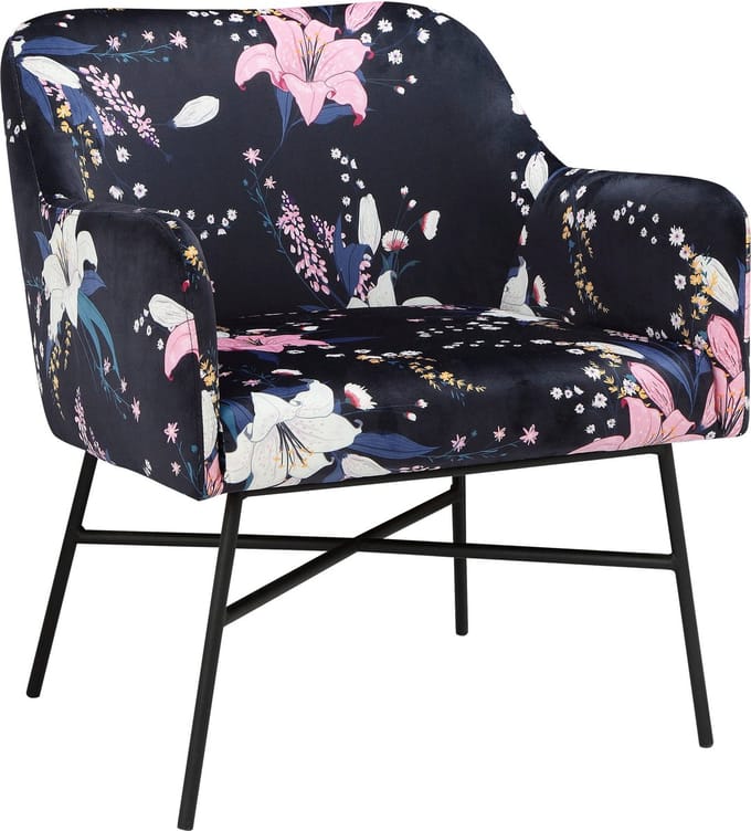 Flora-Gestoffeerde Accent Stoel in Fluweel Blauw Bloemig