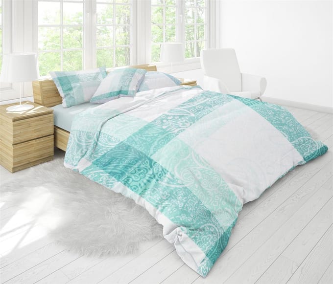 Lubna Home Dekbedovertrekset Tweepersons 200x200/220cm KATOEN RANFORCE -2 KUSSENSLOOP- EKOSE MINT