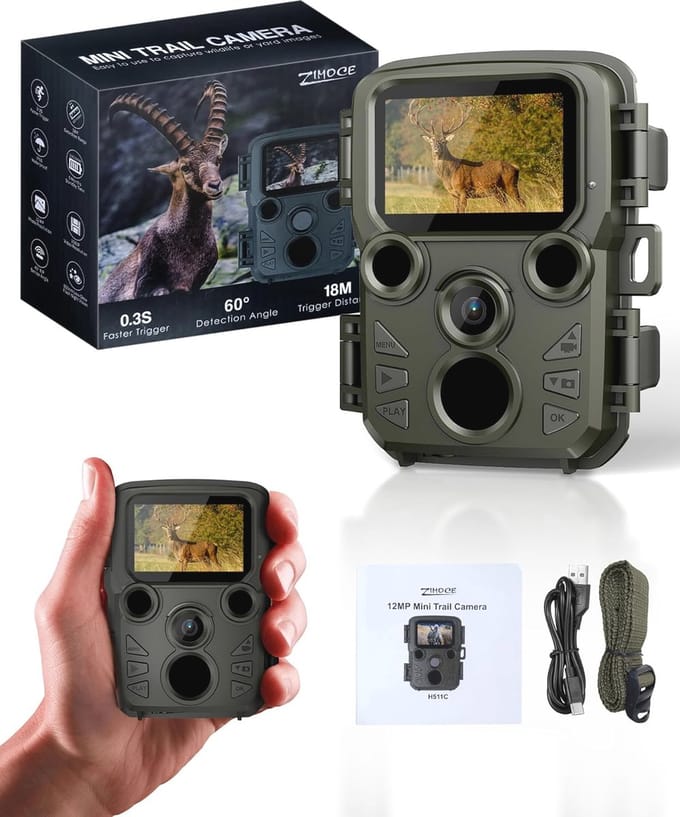 Mini Wildcamera met Bewegingsmelder en Nachtzicht - 12 MP & 1080p HD Video