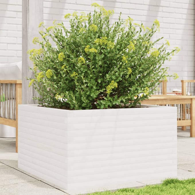 vidaXL - Plantenbak - 80x80x45,5 - cm - massief - grenenhout - wit