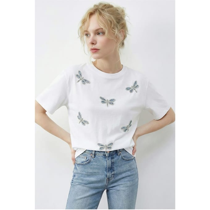 Geborduurd Crew Neck Relaxed Fit T-Shirt