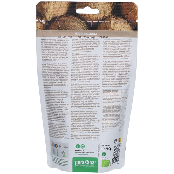 Purasana MCT Olie Poeder Biologisch 200 gr