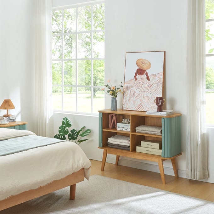 Commode Tysvær dressoir 110x40x80 cm naturel en blauw [en.casa]