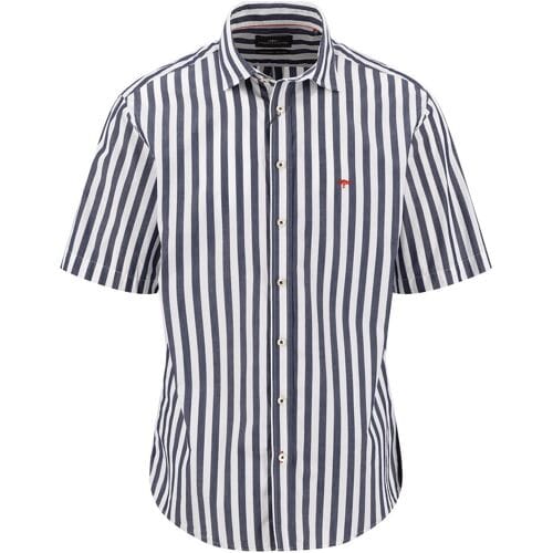 Fynch-Hatton Overhemd Short Sleeve Striped Cotton Marine / male