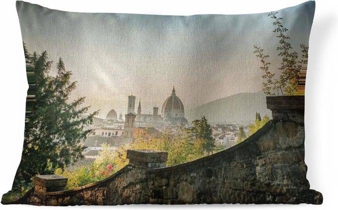 Sierkussens - Kussen - Vogelperspectief oude binnenstad Florence - 50x30 cm - Kussen van katoen
