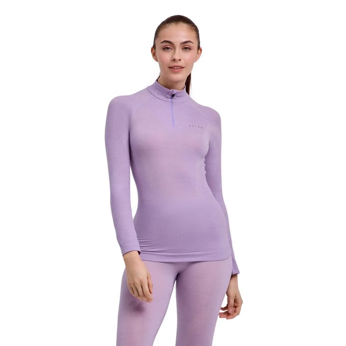 FALKE Wool-Tech Zip Neck sneldrogend wol functioneel functioneel shirt met lange mouwen dames paars - maat S