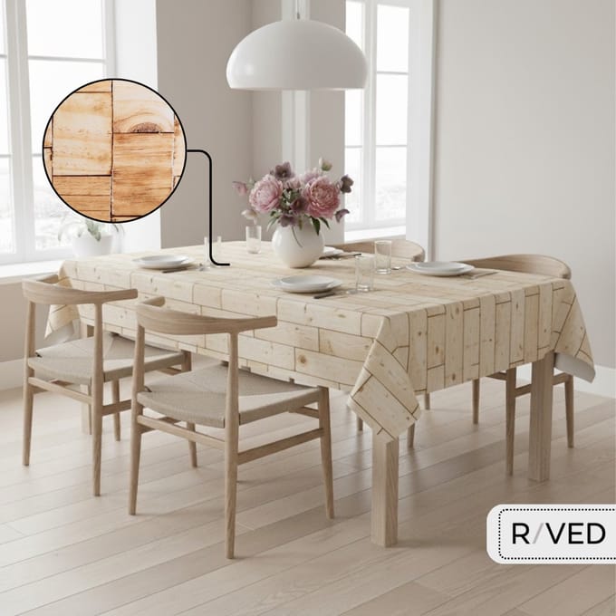 Raved Tafelzeil 140×100 cm - Bruin Tegel-Houtlook - PVC - Afwasbaar