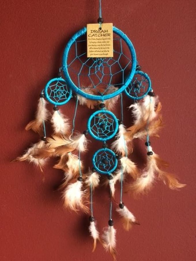 Dromenvanger / Dreamcatcher Ø12cm met kleintjes  - lichtblauw