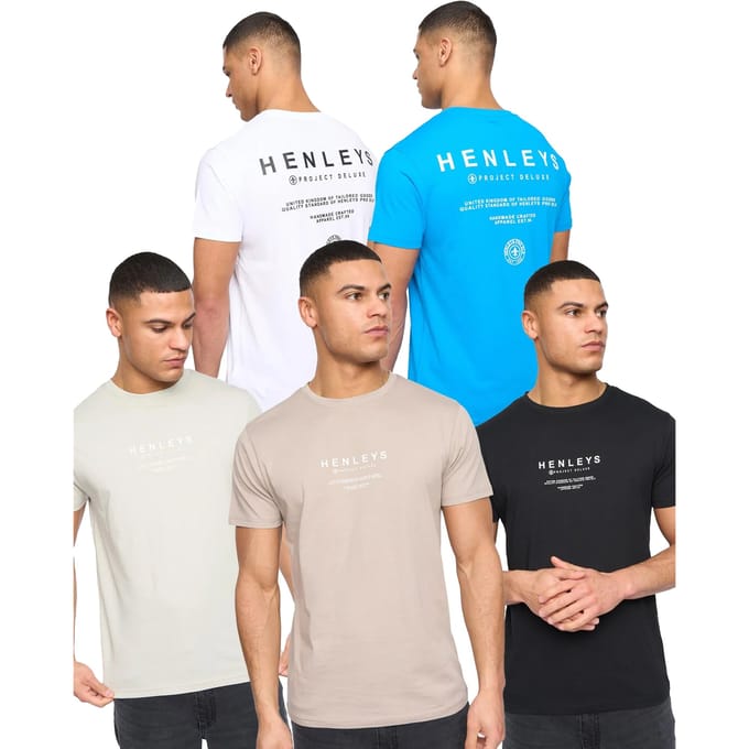 Henleys Heren Henstack T-Shirt (Set van 5) (Veelkleurig)