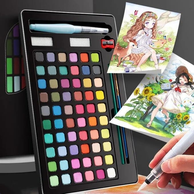Ensemble de peinture à l'aquarelle avec pinceau, ensemble de dessin Portable à pigments solides pour artiste, papeterie cadeau, fournitures d'art 48 color gray