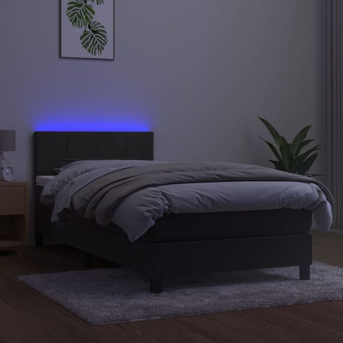 vidaXL - Boxspring - met - matras - en - LED - fluweel - donkergrijs - 80x200 - cm