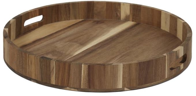 Rond Houten Dienblad 35 cm – Acaciahout – Luxe Serveerblad met Handgrepen – Decoratief & Functioneel – Ø35 x 5 cm