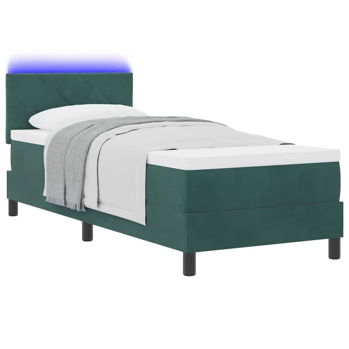 vidaXL - LED - Box - Spring - Bed - Donkergroen - 80 - x - 200 - cm - Fluweel