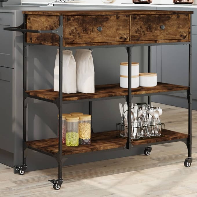 vidaXL - Keukentrolley - 105x42x95 - cm - bewerkt - hout - gerookt - eikenkleurig
