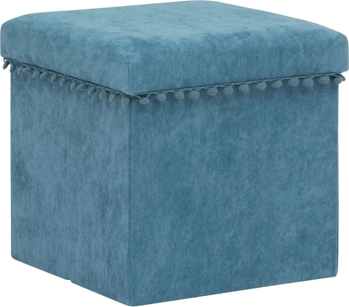 Atmosphera Poef/krukje/hocker Arabic - Opvouwbare zit opslag box - fluweel Blauw - D38 x H38 cm - MDF/polyester