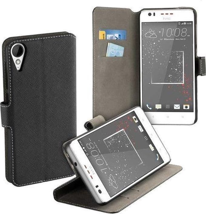 HC zwart bookcase voor de HTC Desire 825 wallet case hoesje