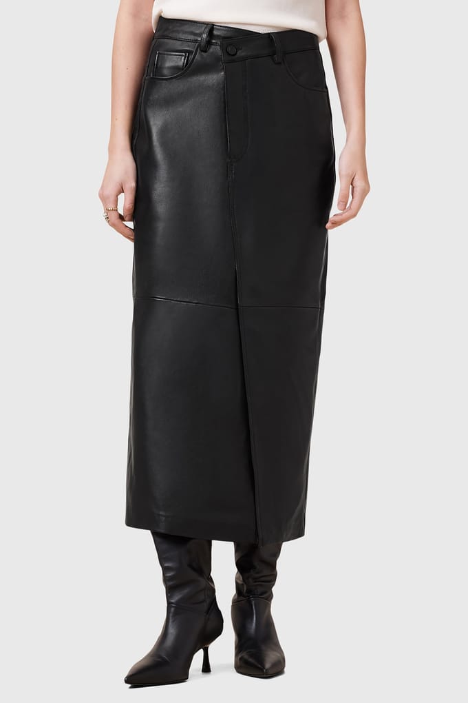 AllSaints Eden Lea Skirt Black Größe: 4 | Lederröcke Outlet | Damen | Schwarz